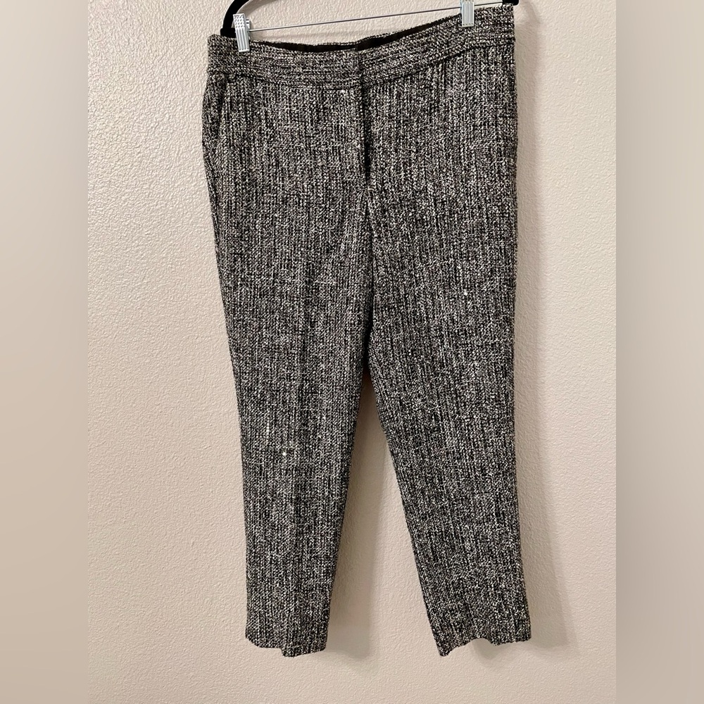 Talbots Hampshire Ankle Pants Size 12 in Black & White Sequin Tweed